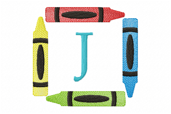 Crayons Frame Monogram Letter J: A Festive Embroidery Design