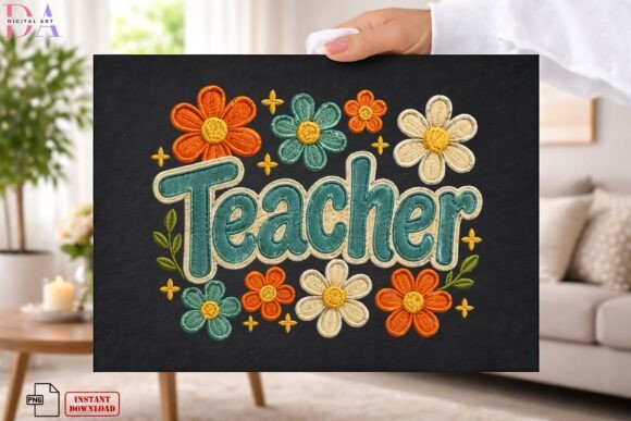 Teacher Floral Retro Embroidery PNG Review
